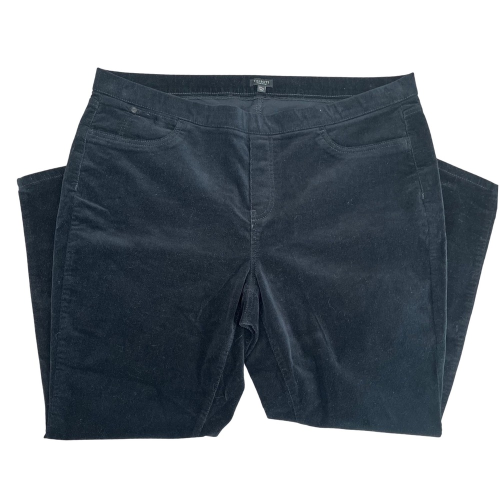 Talbots Velvet Pants Womens 2Xp Black Stretch Pull On‎ Straight Leg Petite
